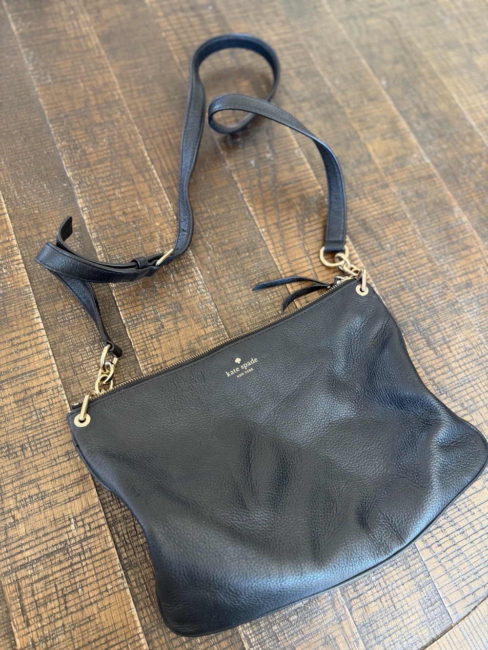 kate spade Black Pebbled Leather Gold-Tone Crossbody Bag